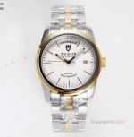 Swiss Replica Tudor Glamour Day Date 39mm White Dial Watch With Stick Markers